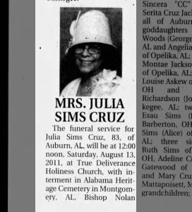 Obituary for JULIA SIMS CRUZ