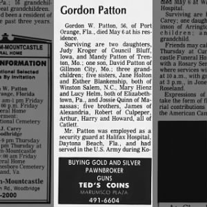 Obituary for Gordon W Patton