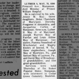 Obituary for Luther A May