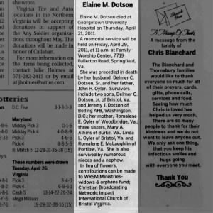 Obituary for Elaine M Dotson