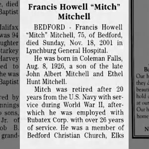 Obituary of Francis Howell Mitchell