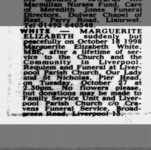Obituary for MARGUERITE ELIZABETH WHITE