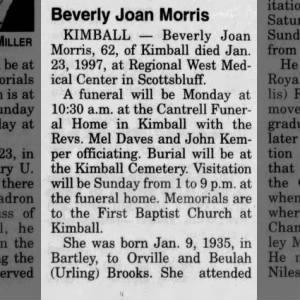 Obituary for Beverly Joan Morris