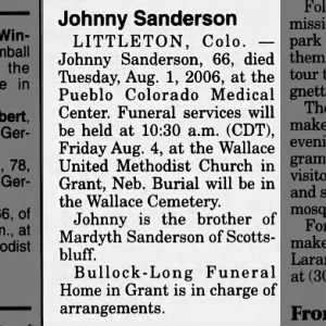 Obituary for Johnny Sanderson