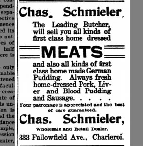 Chas. Schmieler butcher ad
25 Dec 1905 The Charleroi Mail