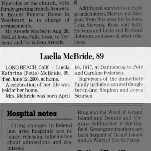 Obituary for Luella Kathrine McBride