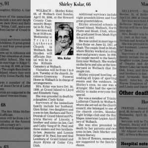 Obituary for Shirley Kolar