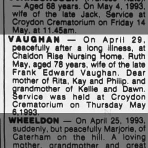 Obituary for Ruth VAUQHAN