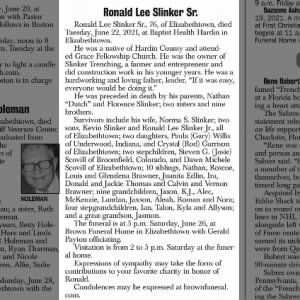 Obituary for Ronald Lee Slinker Sr.