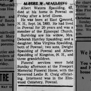 Albert W. Spaulding Obituary May 1949