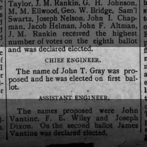 John T Gray Elected Chief Engineer