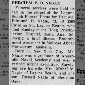 Obituary for PERCIVAL E D NAGLE