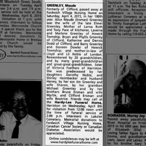 Obituary for Maude GREENLEY