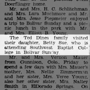 1955-11-17 - Dines, Betty Sue - Hudson - SW Baptist College in Bolivar