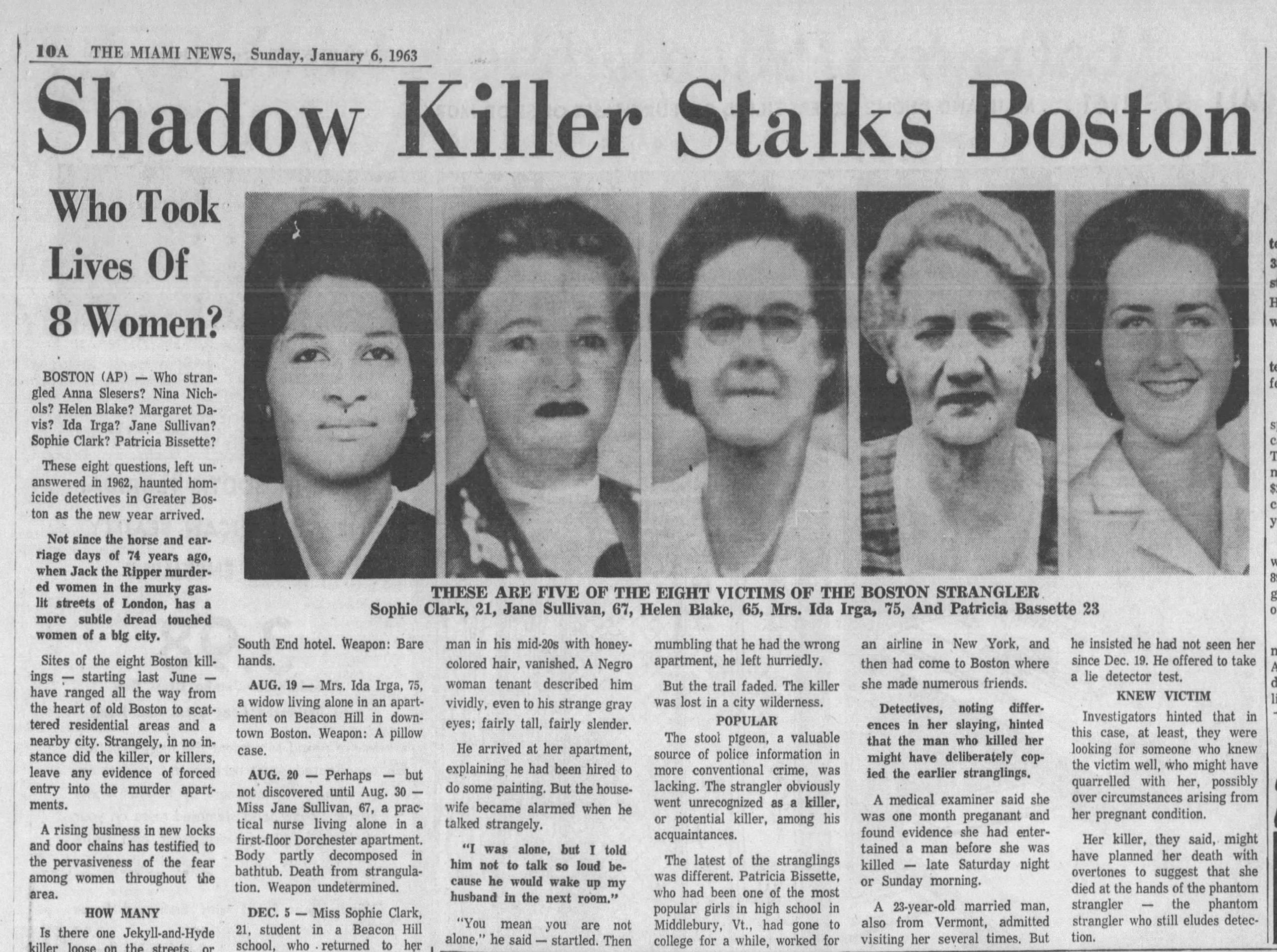Boston Strangler headline, 1963 (Miami News, via Newspapers.com)