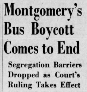Newspaper headlines announcing the end of the Montgomery Bus Boycott (Asbury Park Press, via Newspapers.com)