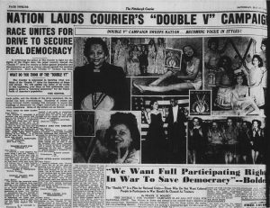 Newspaper with Double V Campaign news (Pittsburgh Courier, via Newspapers.com)