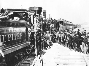 Photo from the Golden Spike Ceremony at Promontory Summit, May 10, 1869