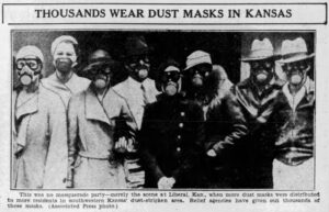 Great Depression Photos: "Thousands Wear Dust Masks in Kansas," 1935 (The Billings Gazette, via Newspapers.com)