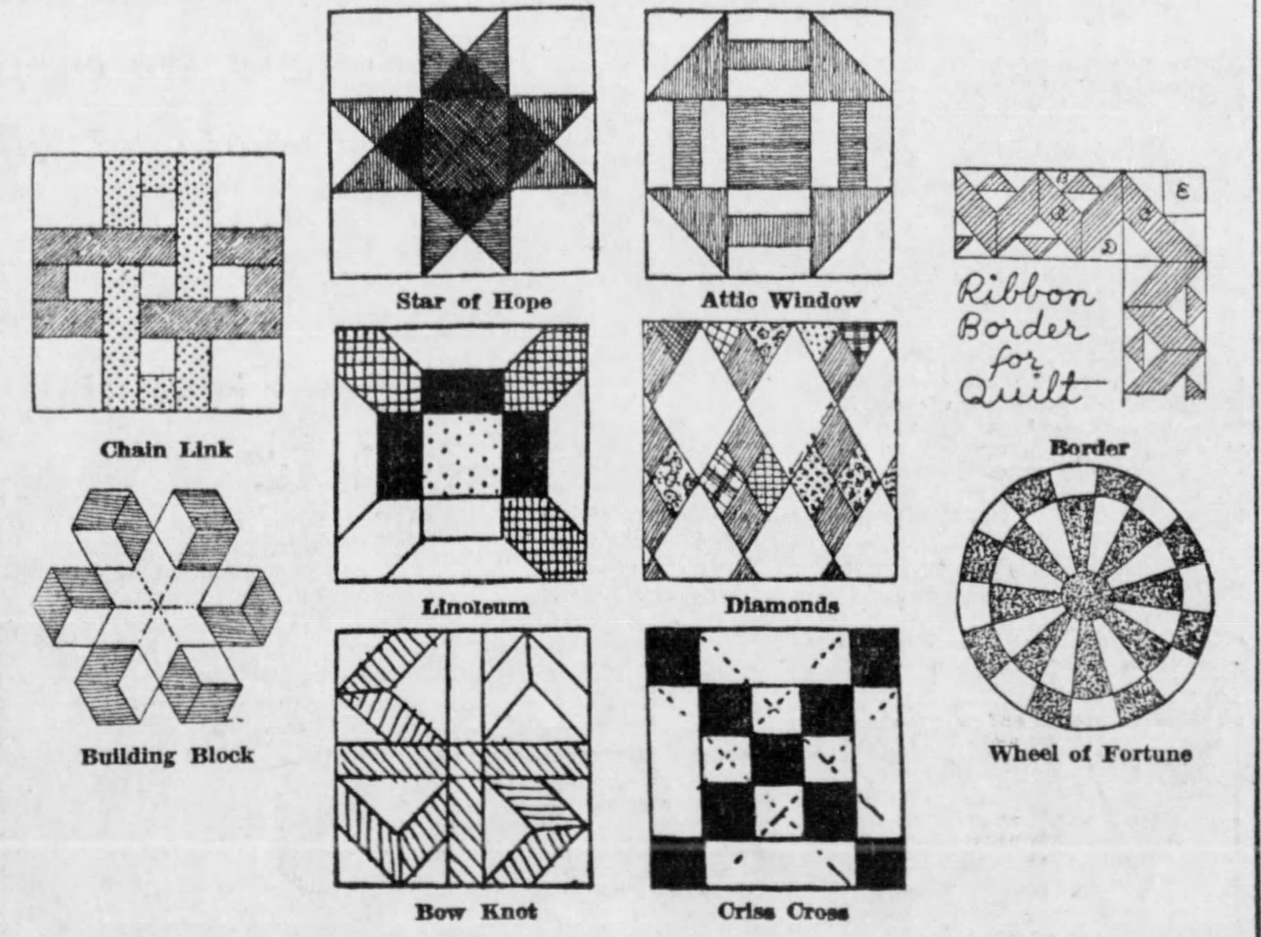 Image from a 1934 ad for a heirloom quilt pattern book