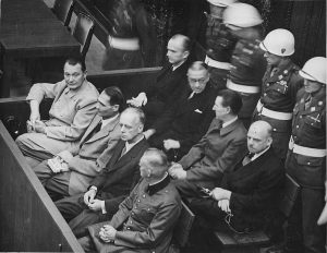 Defendants in their dock at the Nuremberg Trials