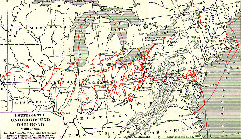 Map of routes of the Underground Railroad,